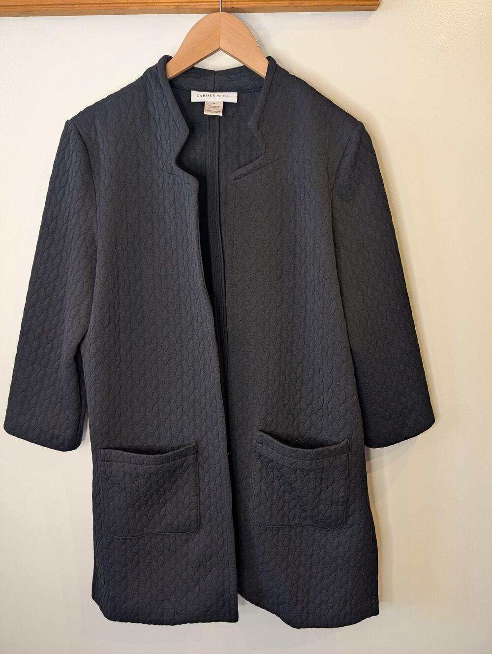 Carole Wren Black Quilted Longline Jacket Coat Minimalist Medium
